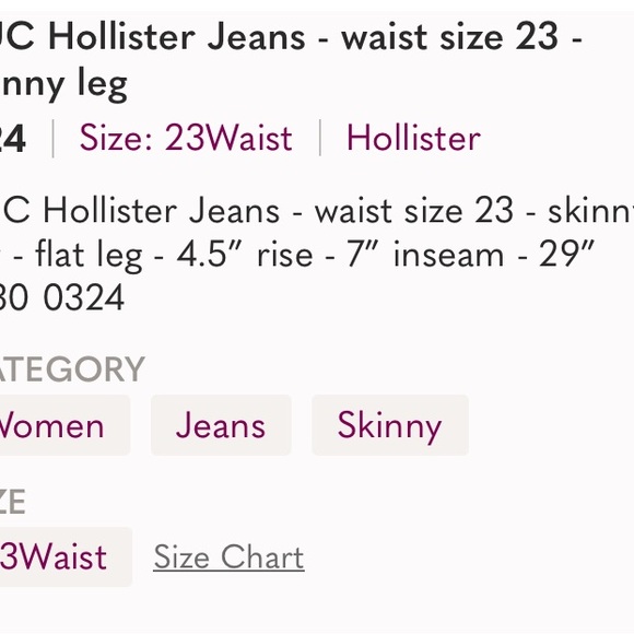 EUC Hollister Skinny Jeans size 23. Very Cute see all photos and descriptions - Picture 5 of 5
